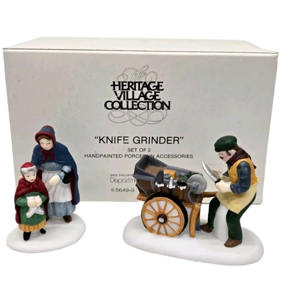 Dept 56 Heritage Village Knife Grinder Porcelain Set of 2 5649-9 Dickens Village